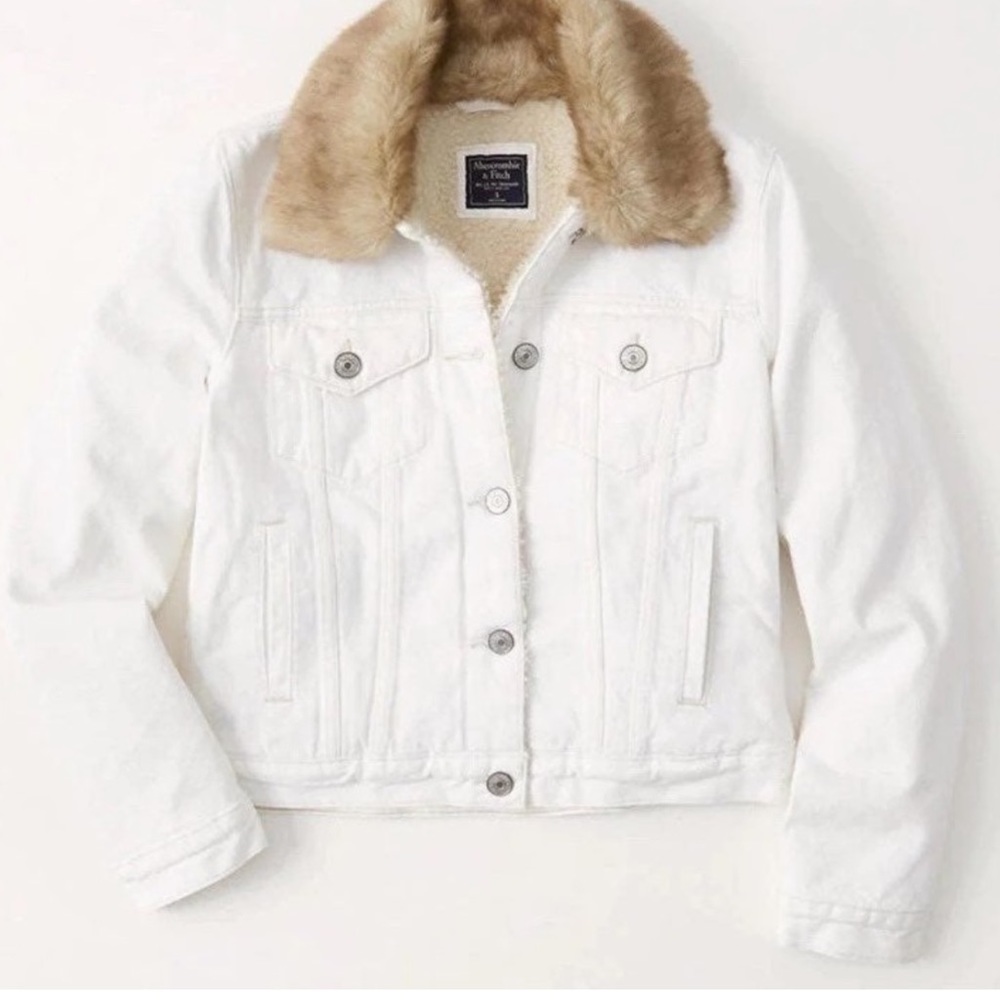 Abercrombie & Fitch White Fur Denim Jacket Size XS